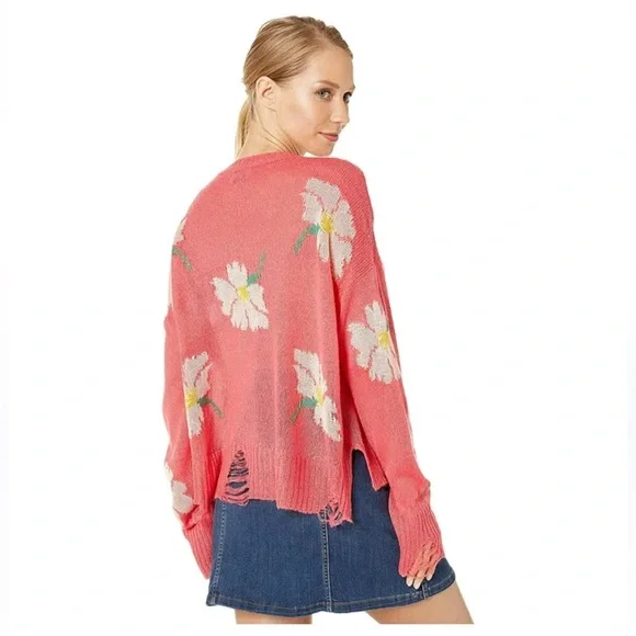 Show Me Your Mumu Seco Sweater Lovey Floral Medium Boho Whimsical Distressed L - Picture 2 of 8